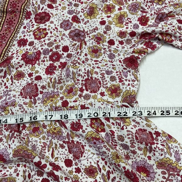 Cynthia Rowley Top Womens 1X Pink Floral Tie V Neck Tunic Boho Hippie Peasant - Picture 8 of 9